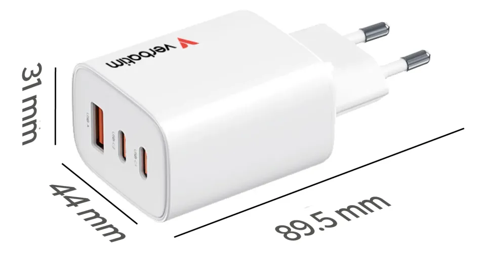 VERBATIM GaN Nabíječka Essentials 65W, 2xUSB-C, 1xUSB-A, bílá
