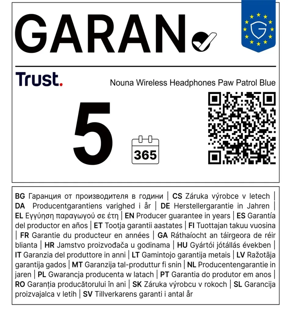 TRUST bezdrátová sluchátka Nouna Tlapková Patrola, Bluetooth, Modrá