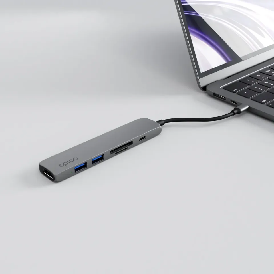 Epico 6v1 hliníkový USB-C 8K hub - šedá