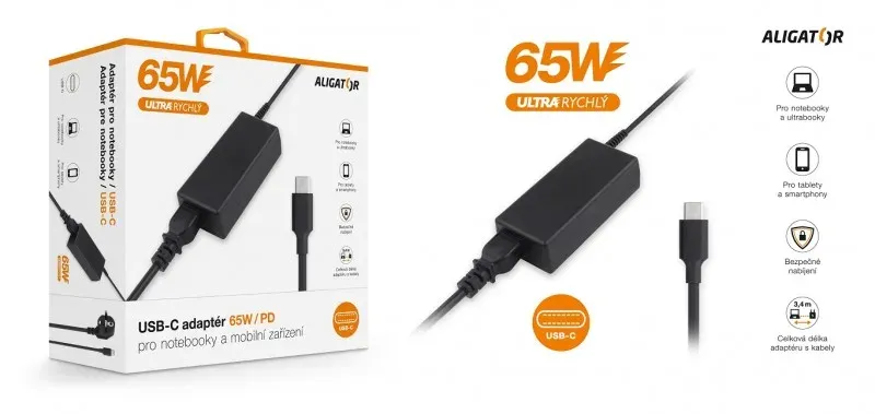 Aligator Power Delivery 65W USB-C adaptér