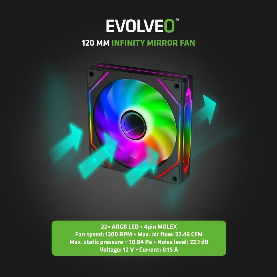 EVOLVEO Panthera, skříň mATX, 3x ARGB ventilátor 120mm, dřevěný přední panel + s