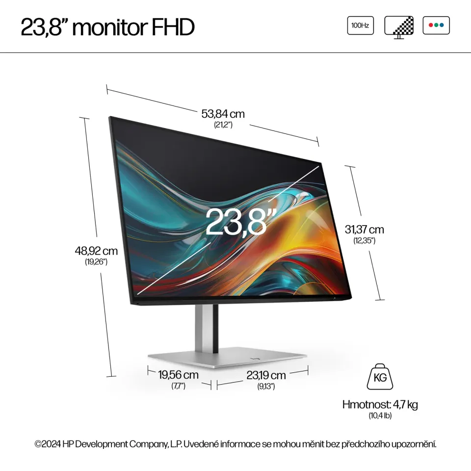 HP LCD 724pf Monitor 23,8" wide (1920x1080), IPS, 5ms, 16:9, 300nits, 1500:1, DisplayPort, HDMI, 4xUSB3.2)