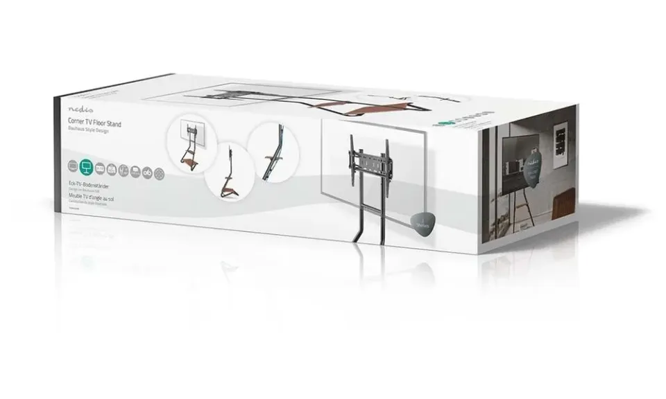 NEDIS podlahový TV stojan/ 37 - 75"/ nosnost 40 kg/ Bauhaus Design/ nastavitelné výšky/ MDF/ ocel/ černo-hnědý