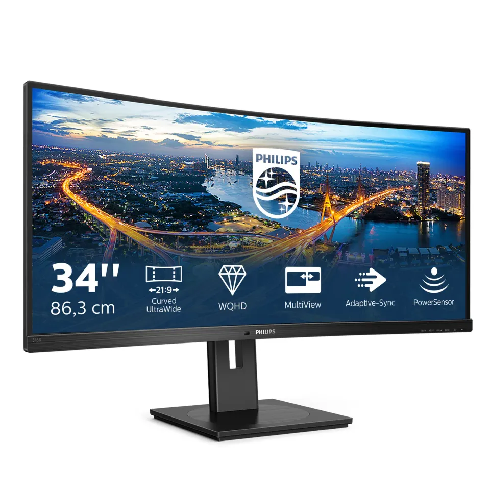 Philips MT VA LED 345B1C/00 - VA panel, 3440x1440, 2xHDMI, DP, USB, repro, nast vyska, zakriven