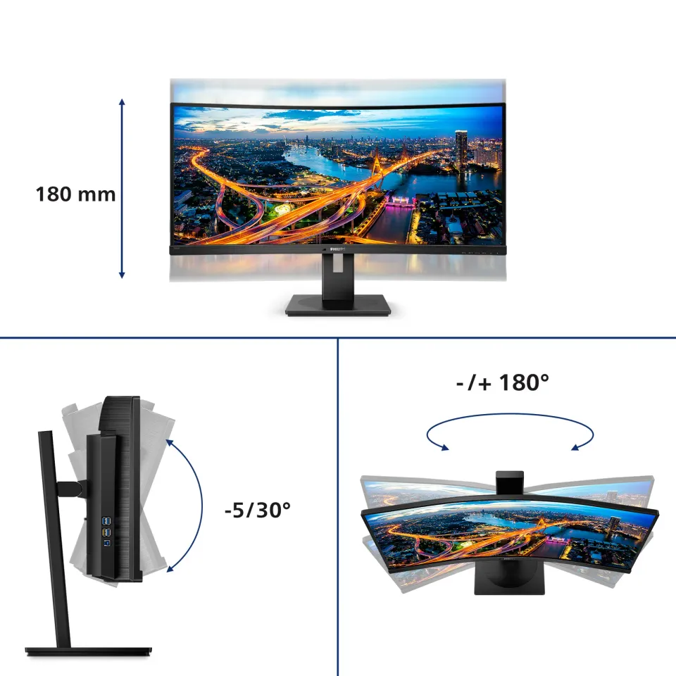 Philips MT VA LED 345B1C/00 - VA panel, 3440x1440, 2xHDMI, DP, USB, repro, nast vyska, zakriven