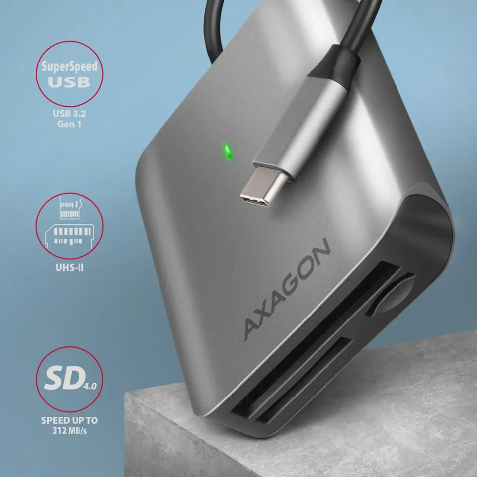 AXAGON CRE-S3C, hliníková vysokorychlostní USB-C 3.2 Gen 1 čtečka paměťových kar
