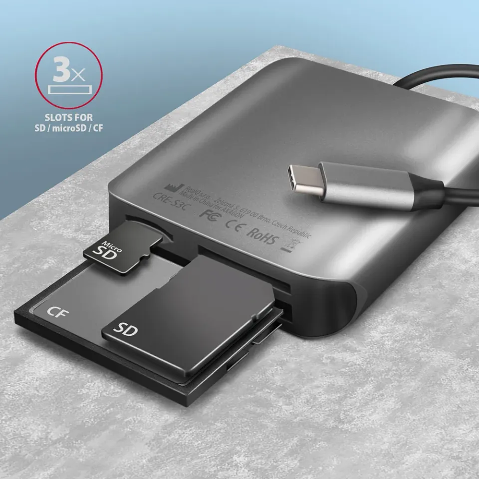 AXAGON CRE-S3C, hliníková vysokorychlostní USB-C 3.2 Gen 1 čtečka paměťových kar