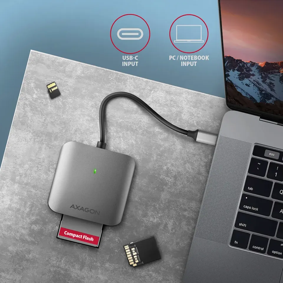 AXAGON CRE-S3C, hliníková vysokorychlostní USB-C 3.2 Gen 1 čtečka paměťových kar