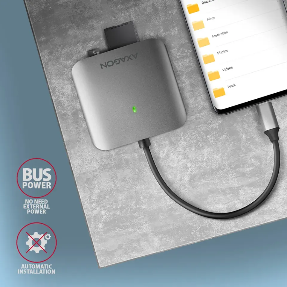 AXAGON CRE-S3C, hliníková vysokorychlostní USB-C 3.2 Gen 1 čtečka paměťových kar