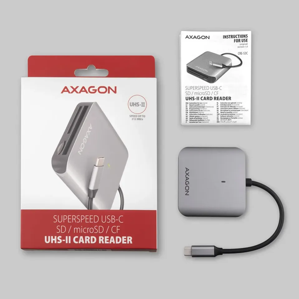 AXAGON CRE-S3C, hliníková vysokorychlostní USB-C 3.2 Gen 1 čtečka paměťových kar