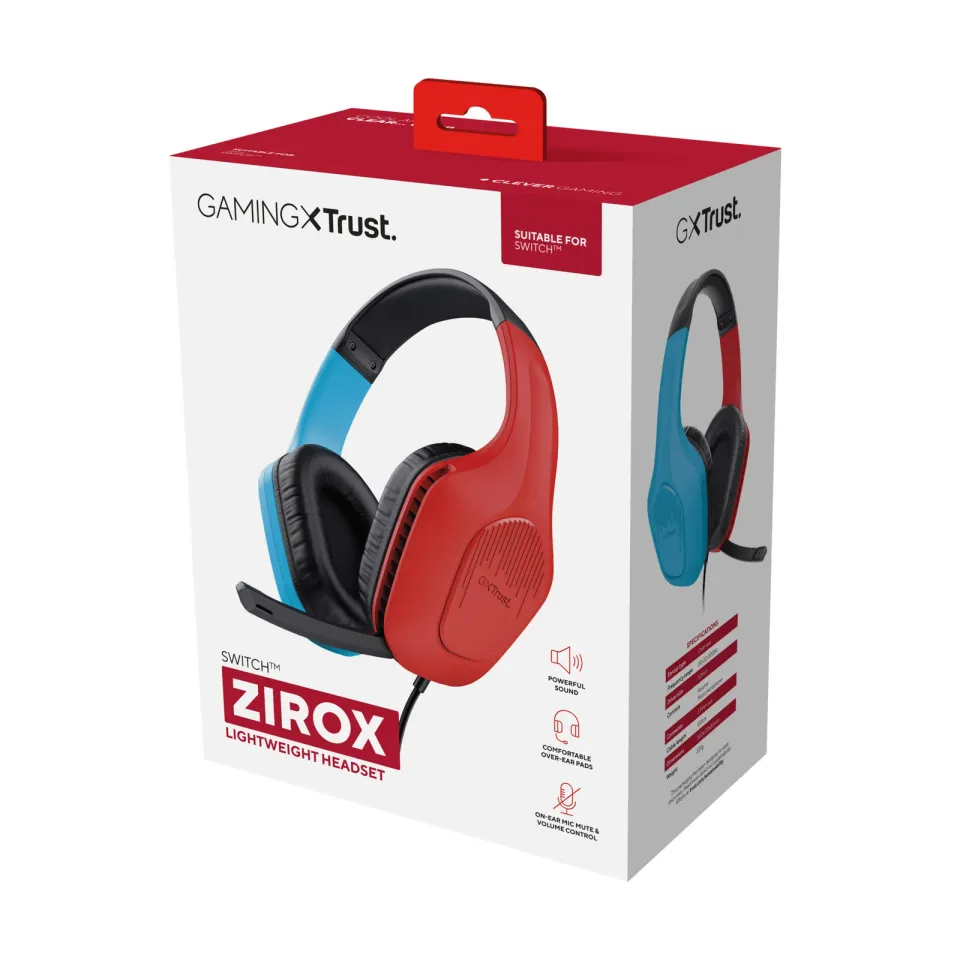 TRUST Herní sluchátka GXT 416S ZIROX, pro Nintendo Switch, modro-červená