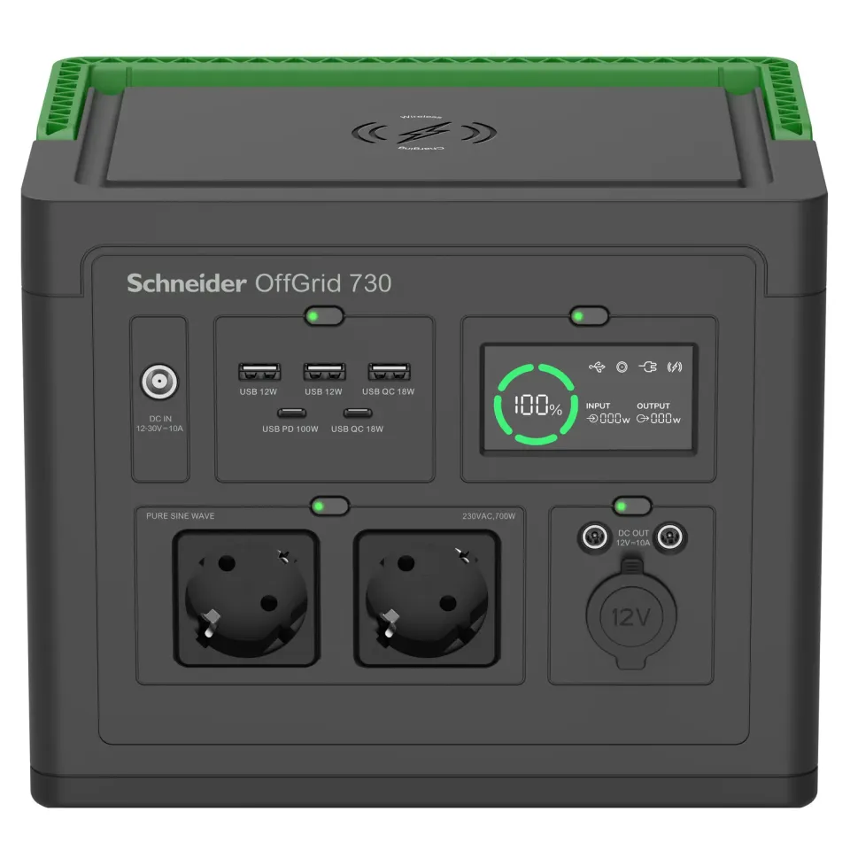 Schneider OffGrid Portable Power Station 730, 738Wh Lithium-ion, 2 Schuko, Sinewave