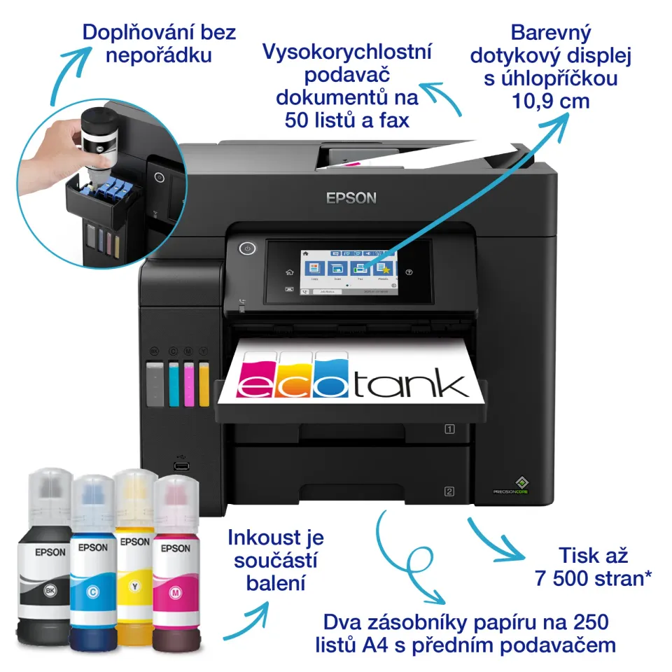EPSON L6550 ECOTANK - MFC/A4/25ppm/USB/Ethernet/Wi-Fi Direct/LCD displej/ADF/Dup