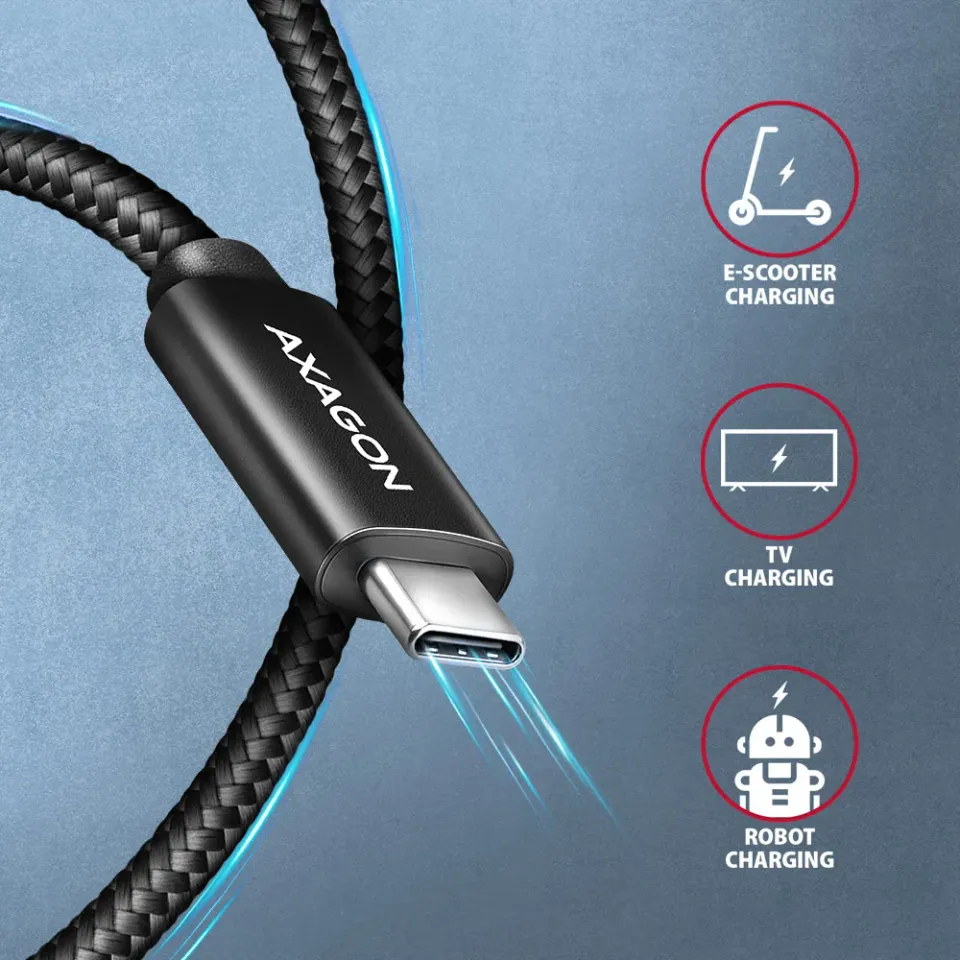 AXAGON BUCM2-CM30AB, CHARGE kabel USB-C <-> USB-C, 3m, Hi-Speed USB, PD 240W 5A,