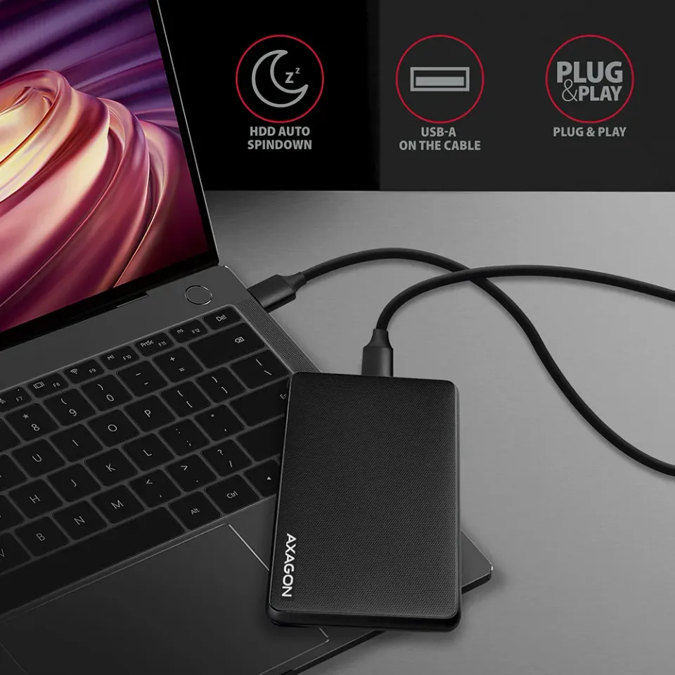 AXAGON EE25-SL, USB 3.2 Gen 1 - SATA 6G, 2.5" SLIDE box, bezšroubkový, černý