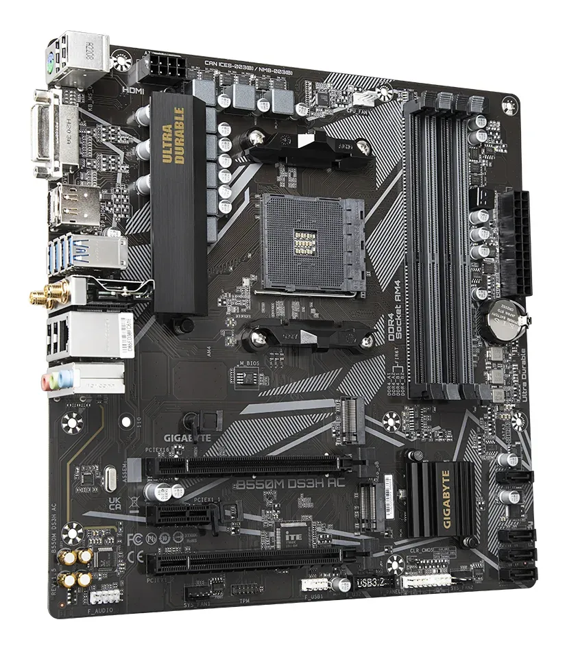 GIGABYTE MB Sc AM4 B550M DS3H AC, AMD B550, 4xDDR4, 1xHDMI, 1xDVI-D, Wifi