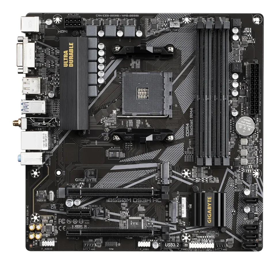 GIGABYTE MB Sc AM4 B550M DS3H AC, AMD B550, 4xDDR4, 1xHDMI, 1xDVI-D, Wifi