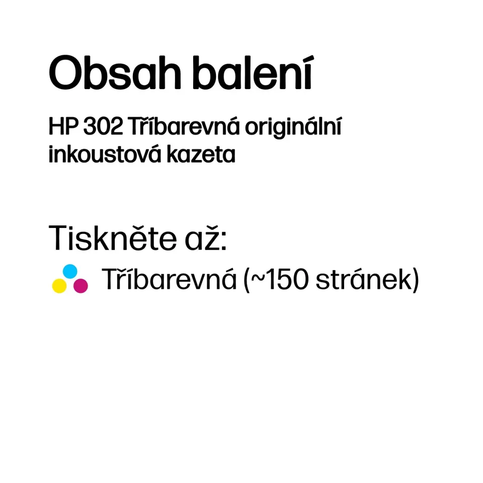 HP F6U65AE náplň č.302 barevná malá cca 150 stran (HP DeskJet 2130, 3639)