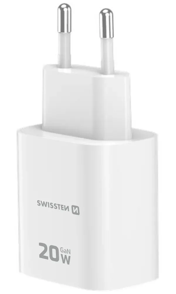 Swissten Síťový Adaptér Edge GaN 1x USB-C PD 20W + 1x USB-A 18W QC Bílý