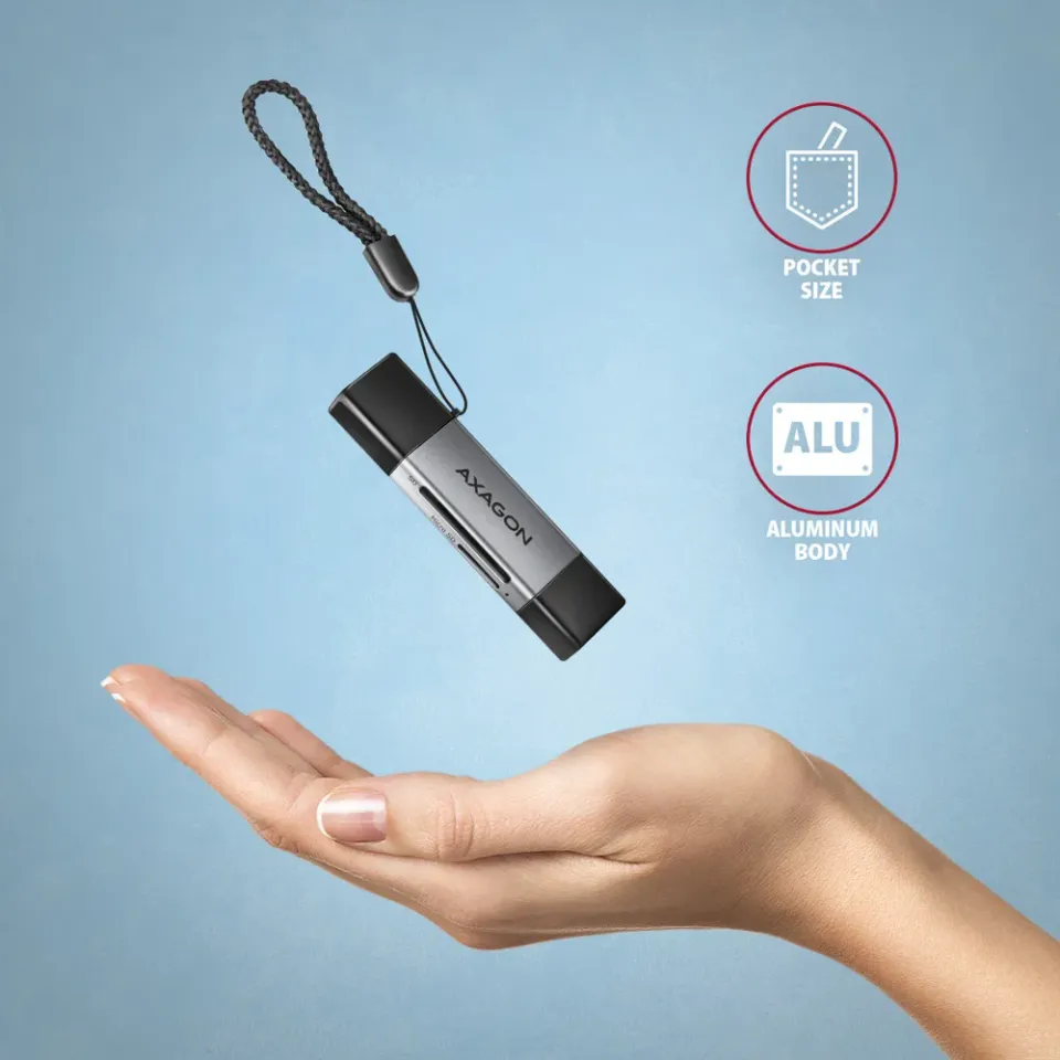 AXAGON CRE-DAC, USB-C + USB-A, 5 Gbps - MINI čtečka karet, 2-slot & lun SD/micro