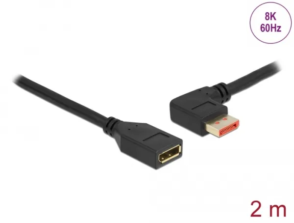 Delock DisplayPort prodlužovací kabel samec 90° pravoúhlý vlevo na samice 8K 60
