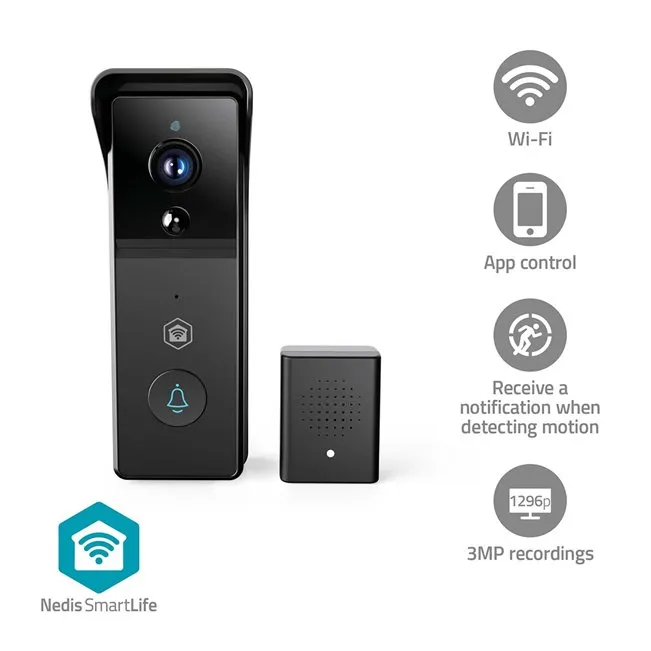 Nedis WIFICDP21BK SmartLife Dveřní Video Telefon | Wi-Fi | Napájení z baterie |