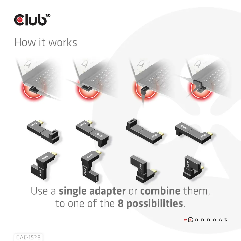 Club3D set adapterů USB-C Gen2 angled adapter set of 2, 4K120Hz, 240W, (M/F)