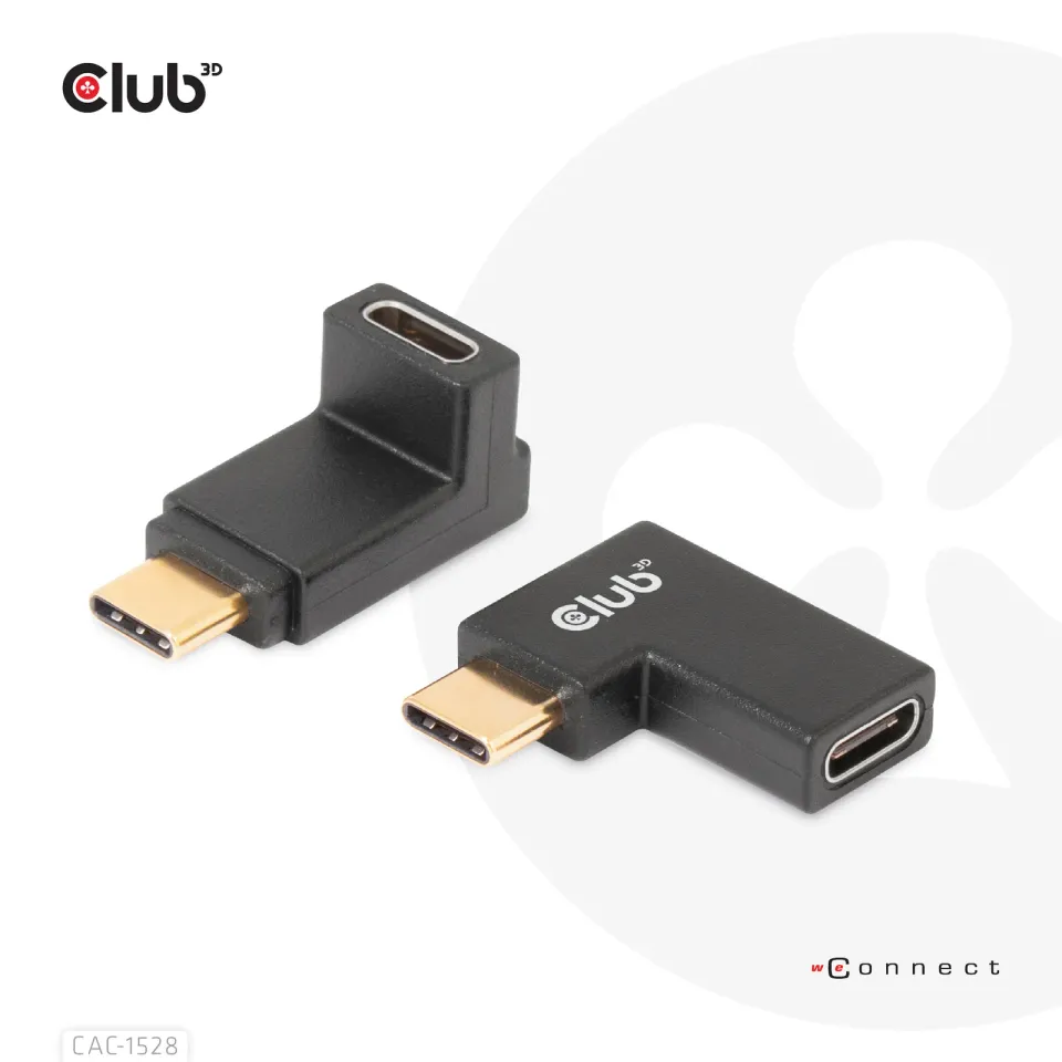 Club3D set adapterů USB-C Gen2 angled adapter set of 2, 4K120Hz, 240W, (M/F)