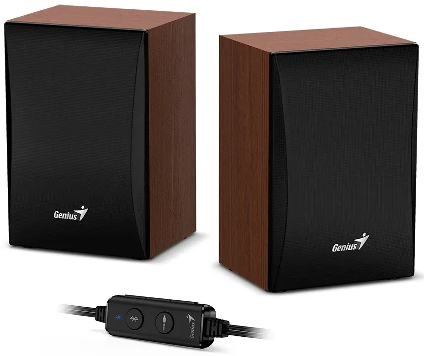 GENIUS repro SP-HF380BT 2.0, 3W, Bluetooth 5.0, 3,5mm jack, dřevěné, USB napájení, hnědo-černé