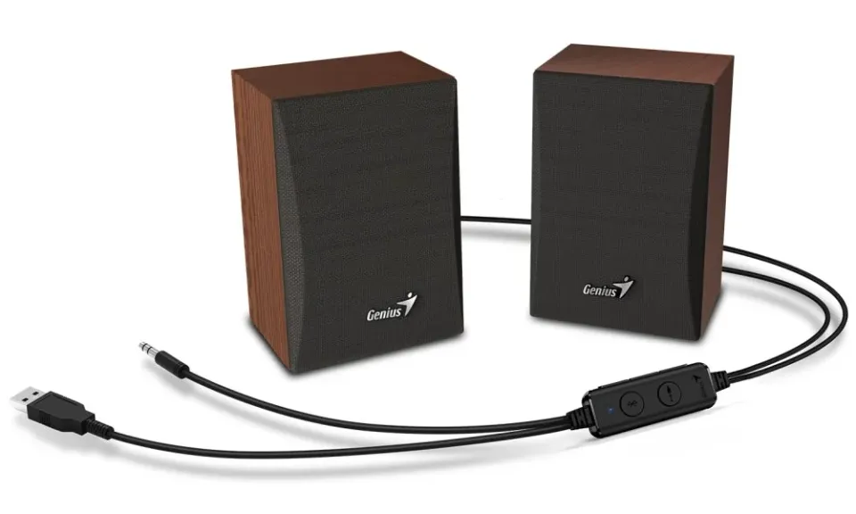 GENIUS repro SP-HF380BT 2.0, 3W, Bluetooth 5.0, 3,5mm jack, dřevěné, USB napájení, hnědo-černé
