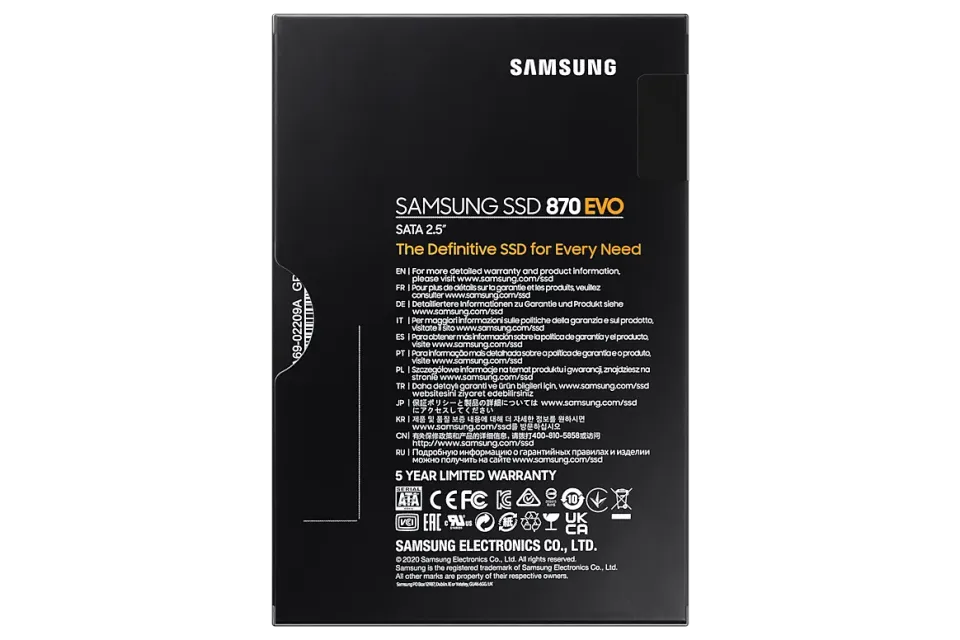 SAMSUNG 870 EVO 1TB SSD 2.5in 7mm SATA3 6GB/s V-NAND 3bit MLC (čtení max. 560MB/s, zápis max. 530MB/s, záruka omezena na 600 TBW)