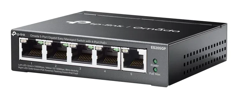 TP-LINK ES205GP Omada 5portový gigabitový Easy Managed switch se 4 porty PoE+