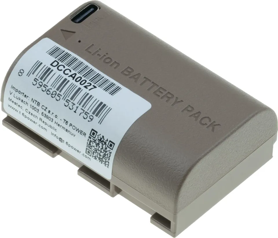 Baterie T6 Power pro Canon LP-E6, LP-E6N, LP-E6NH, 2400mAh, 17,2Wh, USB-C