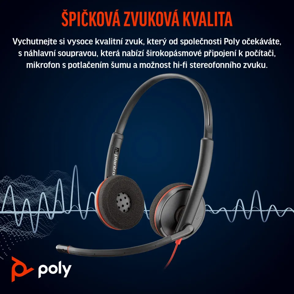 HP Poly Blackwire 3220 náhlavní souprava, USB-C/A adaptér, stereo