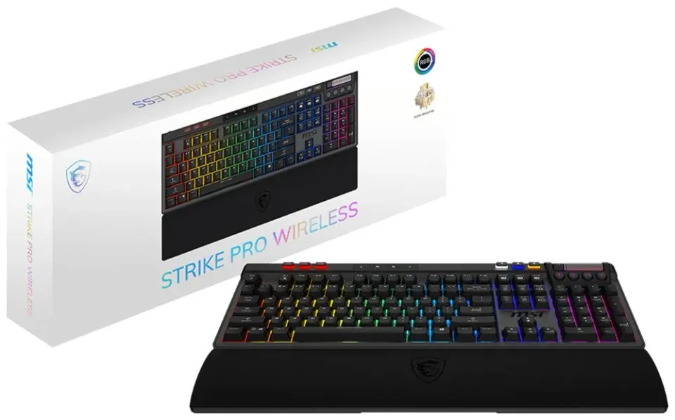 MSI herní klávesnice STRIKE PRO Wireless Silent/ bezdrátová 2,4GHz+BT/ mechanická/ RGB/ USB/ předložka/ CZ+SK layout