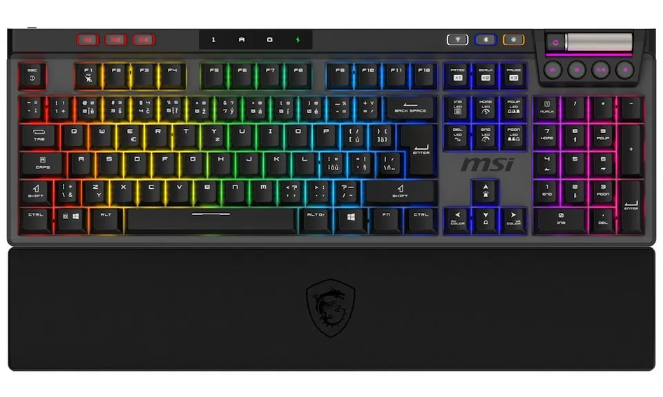 MSI herní klávesnice STRIKE PRO Wireless Silent/ bezdrátová 2,4GHz+BT/ mechanická/ RGB/ USB/ předložka/ CZ+SK layout