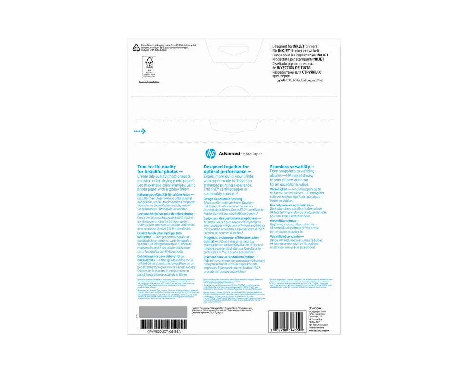 HP Advanced Glossy Photo Paper-25 sht/A4/210 x 297 mm, 250 g/m2, Q5456A