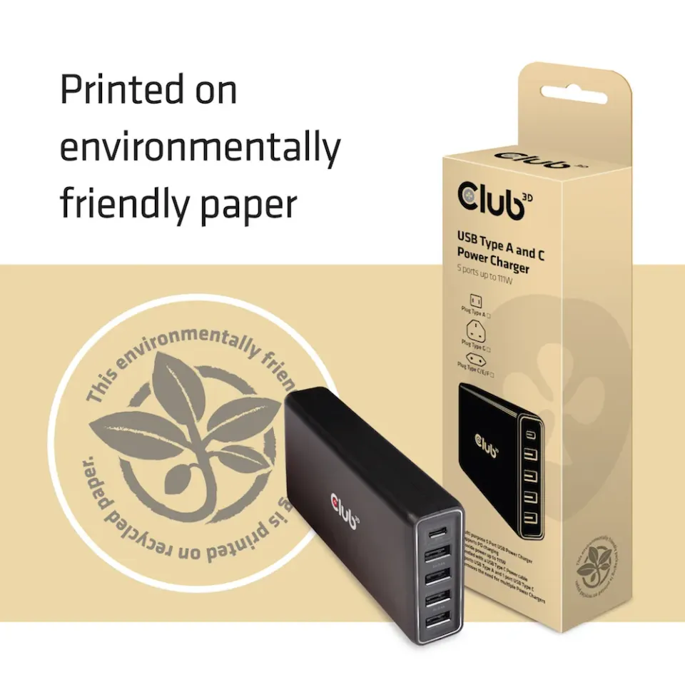 Club3D Nabíječka USB Typ A a C, 5 portů, 111 W