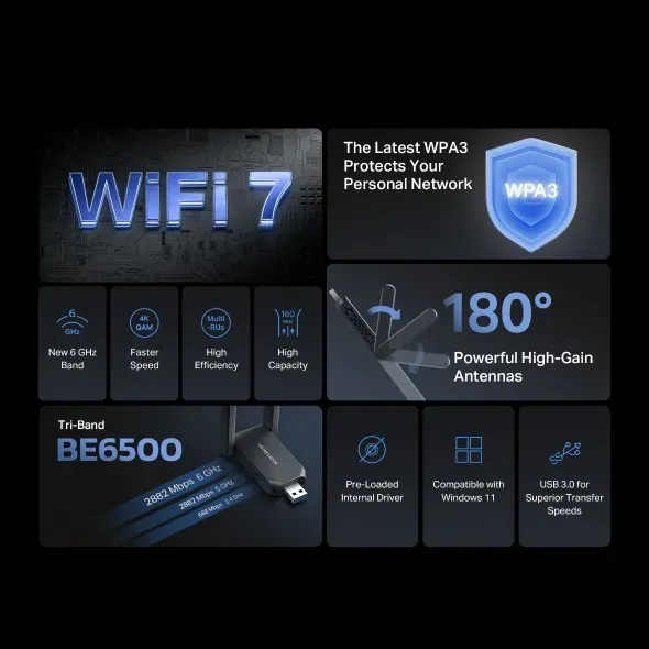 Mercusys MA37BEH BE6500 Hign Gain Wifi7 USB adapt.