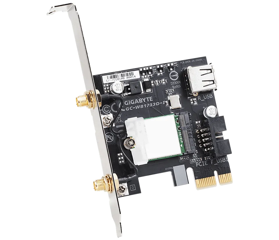 GIGABYTE GC-WB1733D-I, WiFi 802.11ac, Bluetooth 5, PCIe, Dual Band, 1734 Mbps