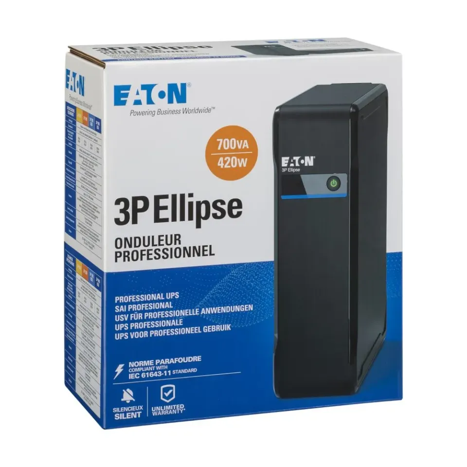 Eaton 3P Ellipse UPS IEC, 700VA, 420W, Vstup: C14, Výstupy: (3) C13, (1) Pouze přepěťová ochrana C13, Tower