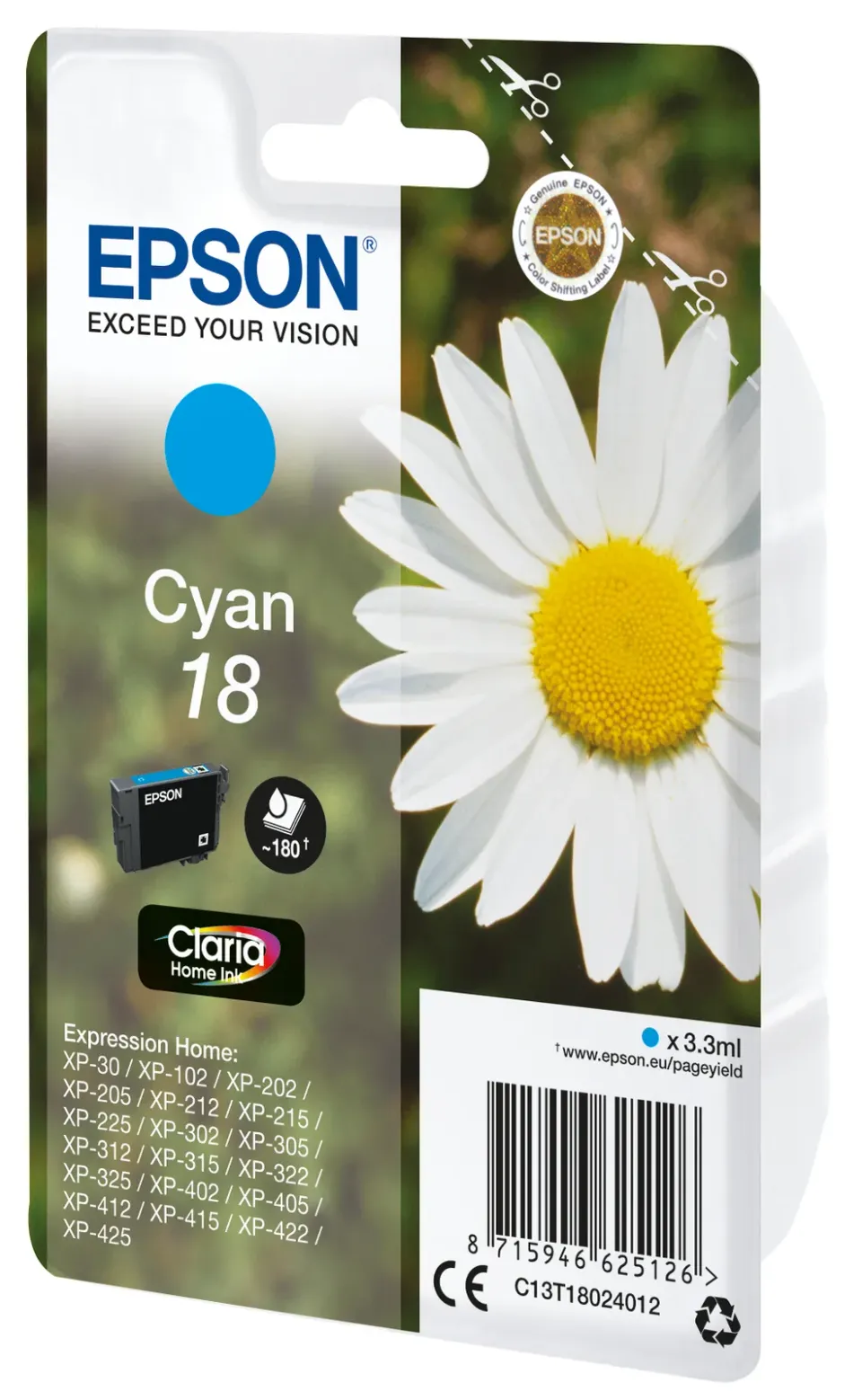 EPSON cartridge T1802 cyan (sedmikráska)