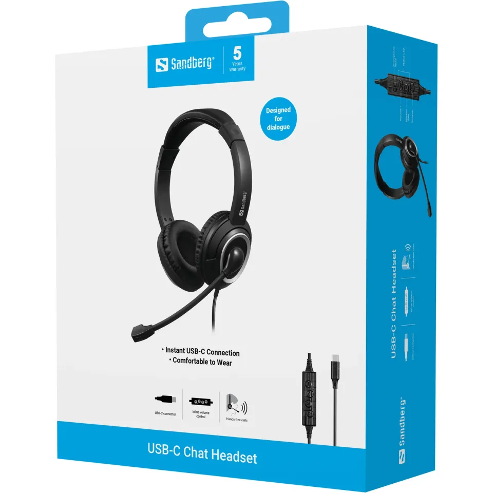 Sandberg PC sluchátka USB-C Chat Headset