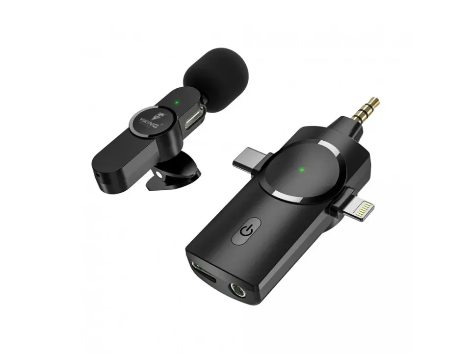 Viking bezdrátový mikrofon s klipem M360, konektor USB-C / Lightning / 3,5 mm jack