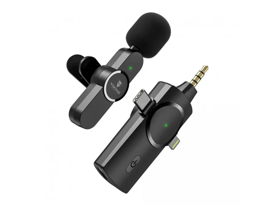 Viking bezdrátový mikrofon s klipem M360, konektor USB-C / Lightning / 3,5 mm jack