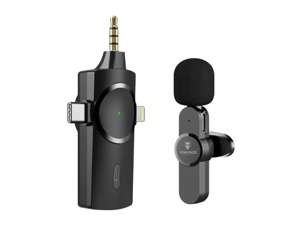 Viking bezdrátový mikrofon s klipem M360, konektor USB-C / Lightning / 3,5 mm jack