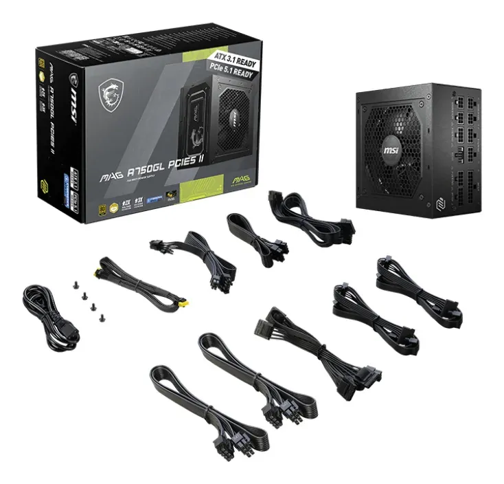 MSI zdroj MAG A750GL PCIE5 II/ 750W/ ATX3.1/ akt. PFC/ 7 let celk. záruka/ 120mm fan/ modulární kabeláž/ 80PLUS Gold