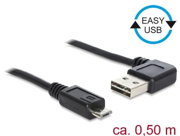 Delock Kabel EASY-USB 2.0 Typ-A samec pravoúhlý levý / pravý > USB 2.0 Typ Micro