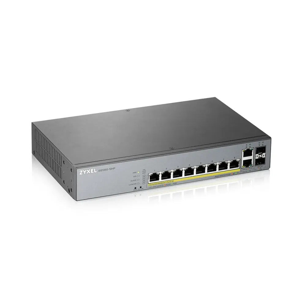 Zyxel GS1350-12HP 12 Port smart managed CCTV PoE switch, long range, 130W, 10x GbE, 2x SFP