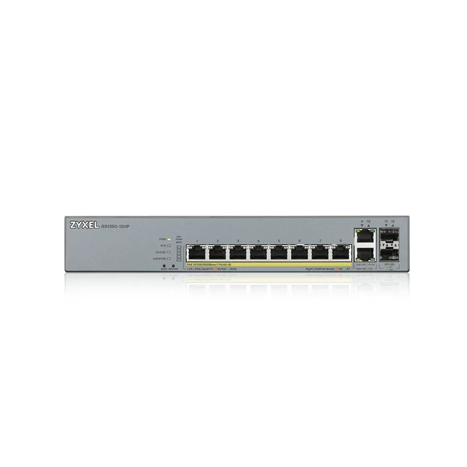 Zyxel GS1350-12HP 12 Port smart managed CCTV PoE switch, long range, 130W, 10x GbE, 2x SFP